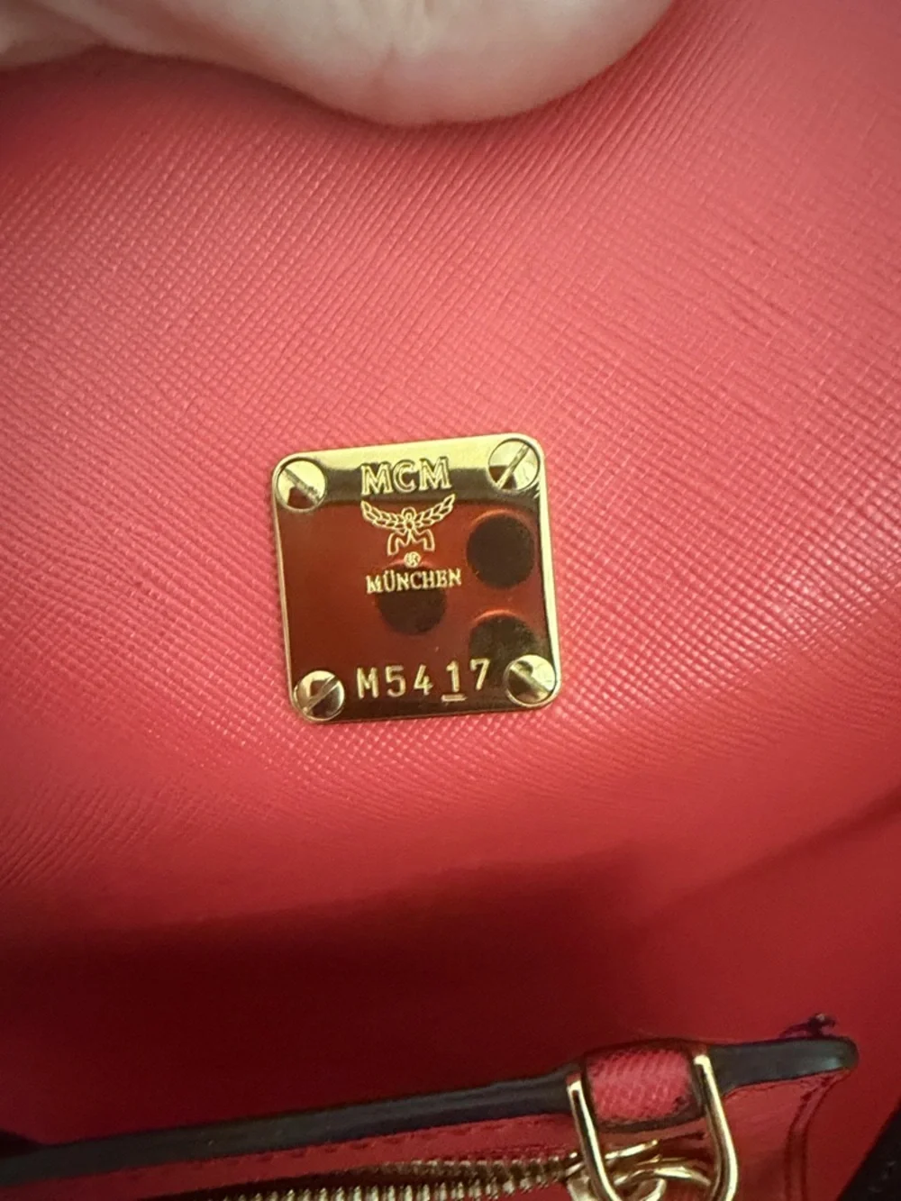 MCM Red Leather Tote Bag with Gold Accent - Picture 6 of 7